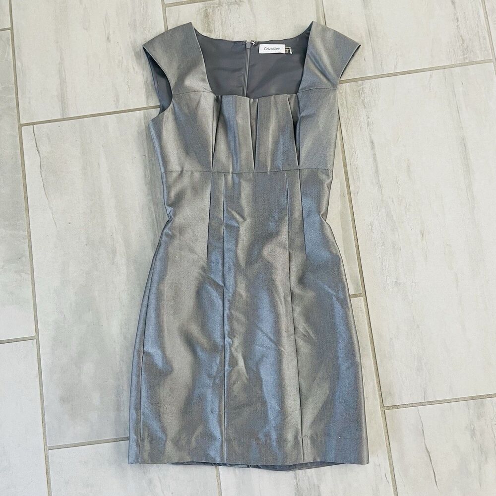 Calvin Klein Dress Womens 6 Gray Pleated Sleeveless Sheath Career Work ALTERED